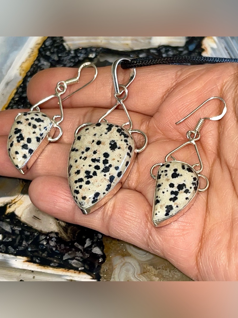 Dalmatian Jasper Set Pendant & Earrings